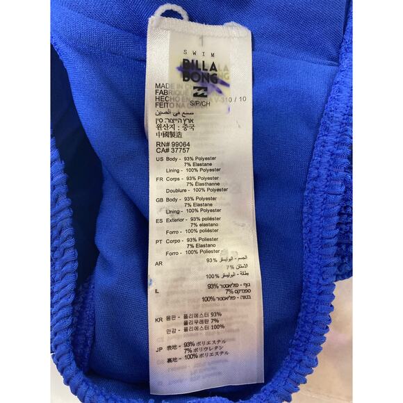 Billabong Women's S Crop Top Bikini Top Cobalt Blue Textured Knit Swim Tank New - Picture 5 of 6